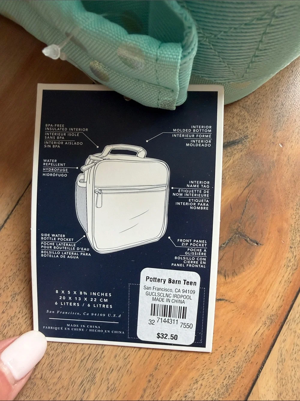 BRAND NEW Pottery Barn Teen Gear Up Turquoise Polka Dot Lunch Bag